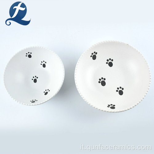 Ciotola per animali domestici in ceramica rotonda con stampa del modello del piede sicuro